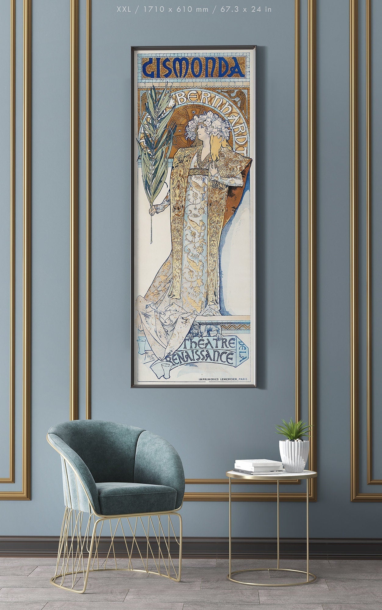 Preview of the art print Gismonda by Alphonse Mucha, mounted in an XXL frame