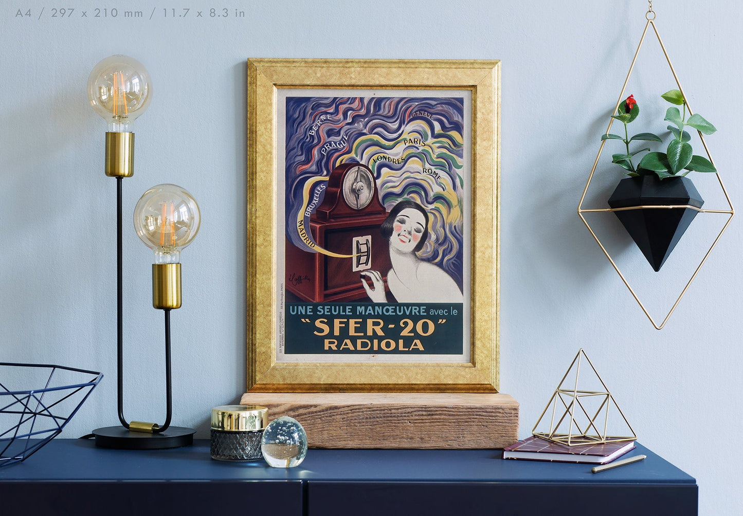 Preview of the Sfer 20 Radiola poster by Leonetto Cappiello, mounted in an A4 size frame
