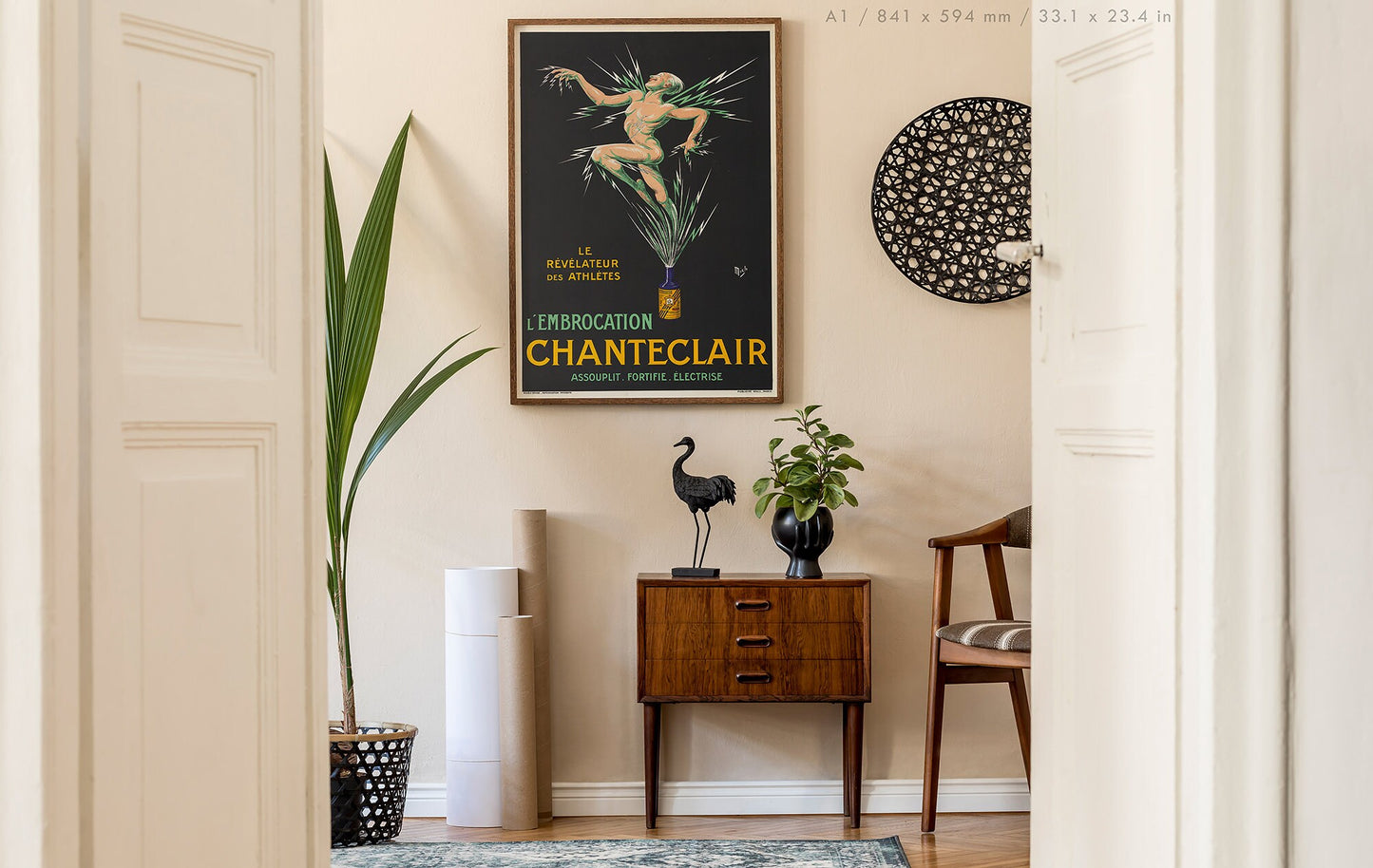 Preview of the art print L'Embrocation Chanteclair by Jean-Marie-Michel Liébaux, mounted in an A1 size frame
