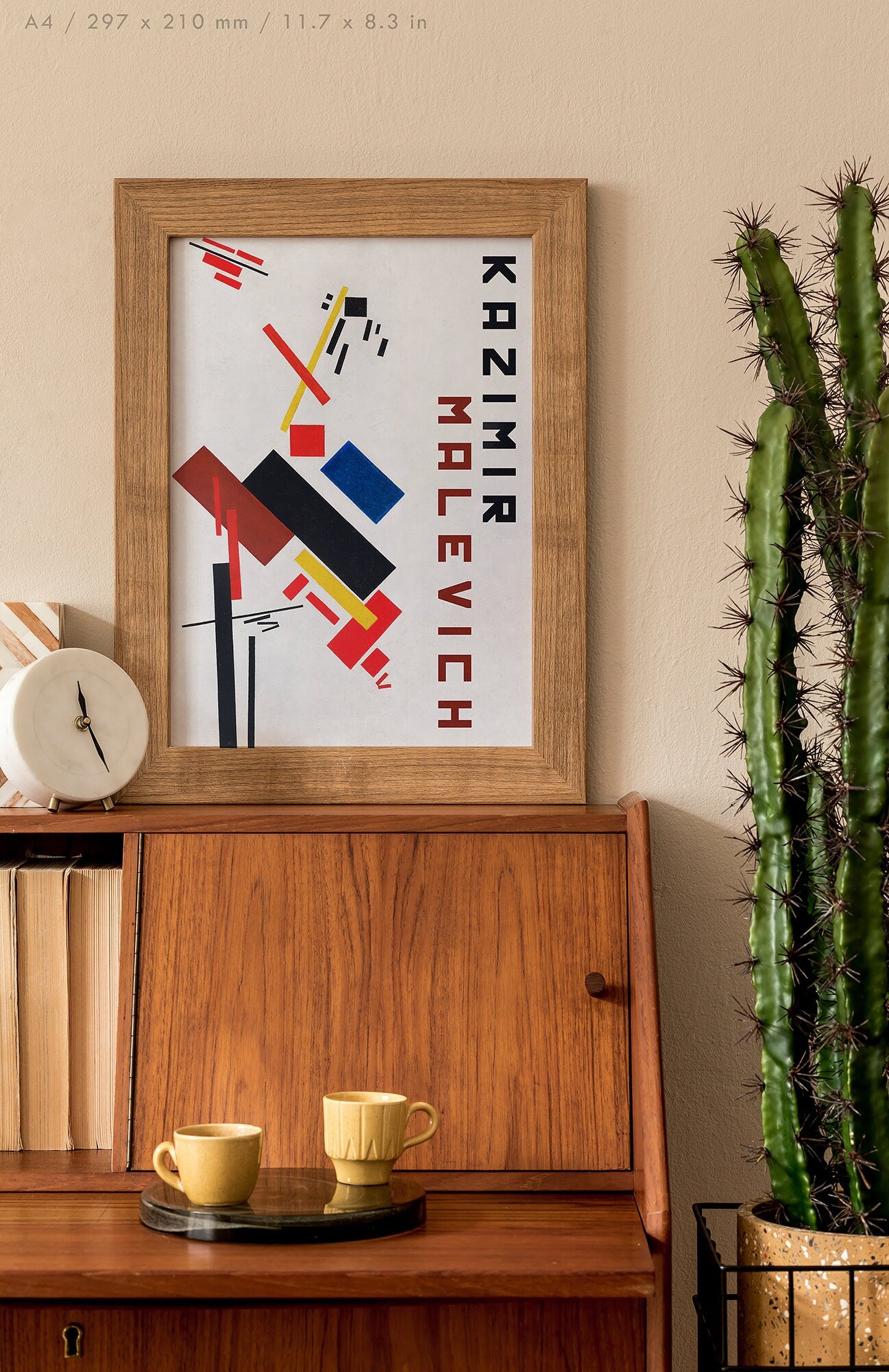 Preview of the art print House Under Construction by Kazimir Malevich, mounted in an A4 size frame