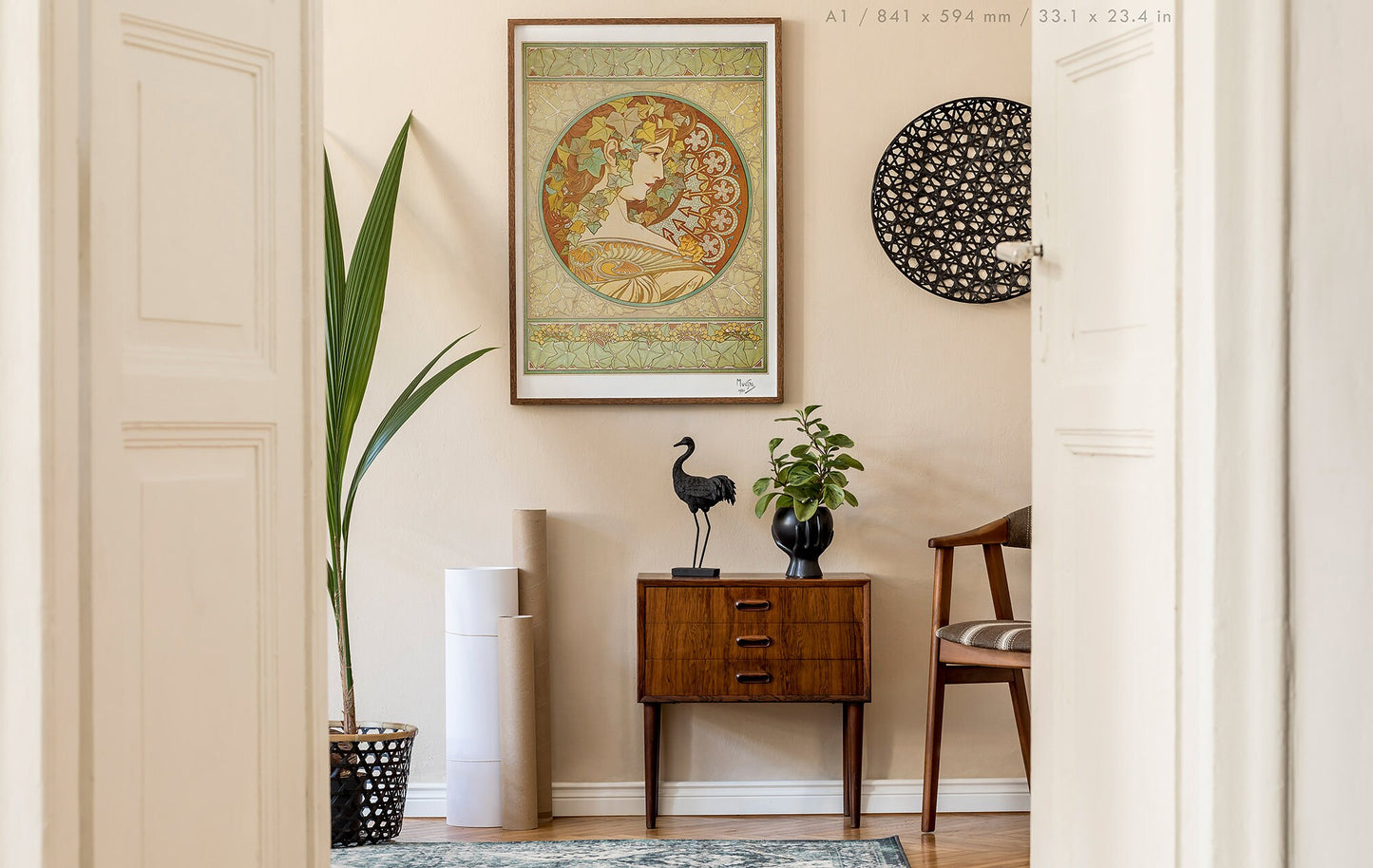 Preview of the art print Portrait III by Alphonse Mucha, mounted in an A1 size frame