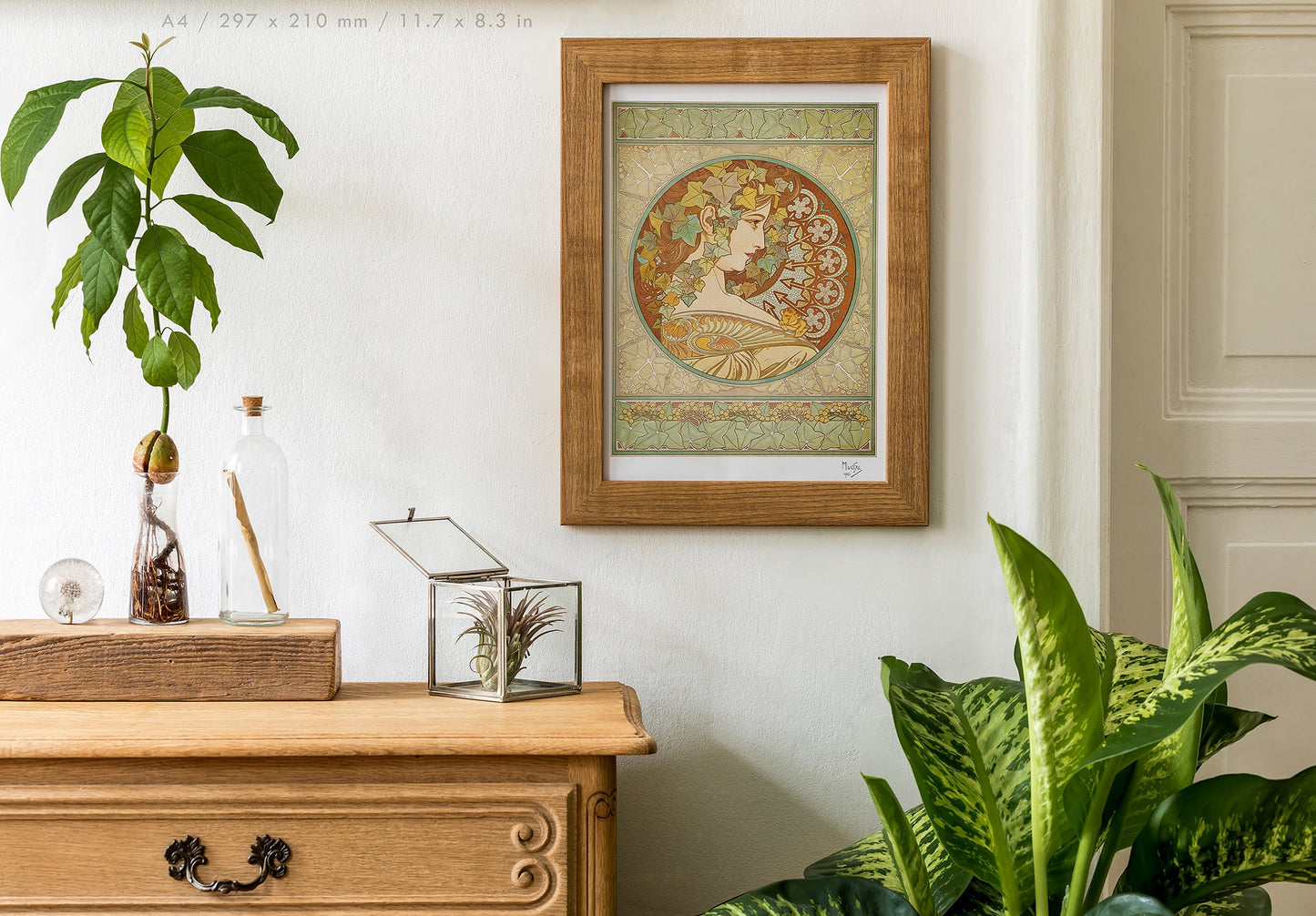 Preview of the art print Portrait III by Alphonse Mucha, mounted in an A4 size frame
