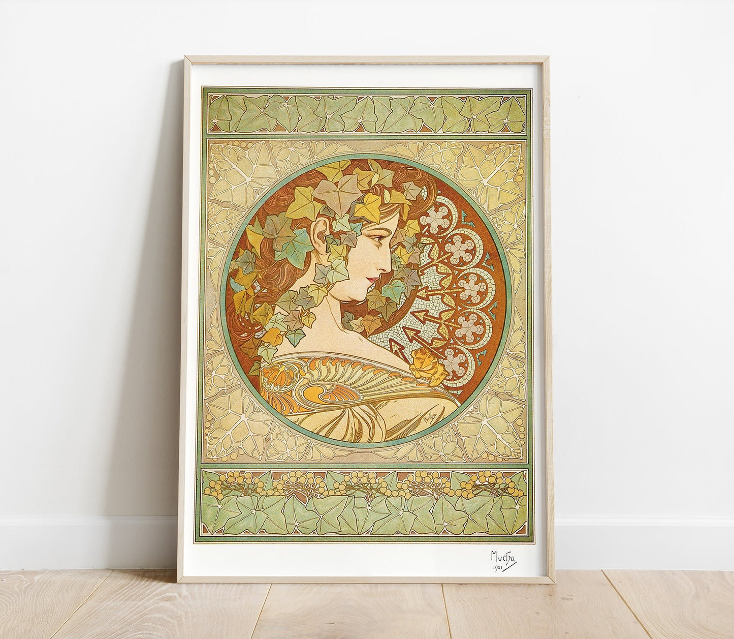 Preview of the art print Portrait III by Alphonse Mucha, mounted in a poster frame