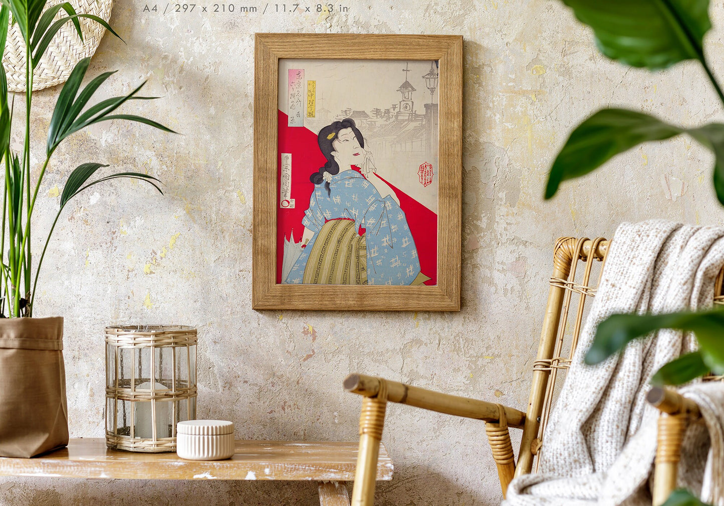 Preview of the art print Red and White by Toyohara Kunichika, mounted in an A4 size frame