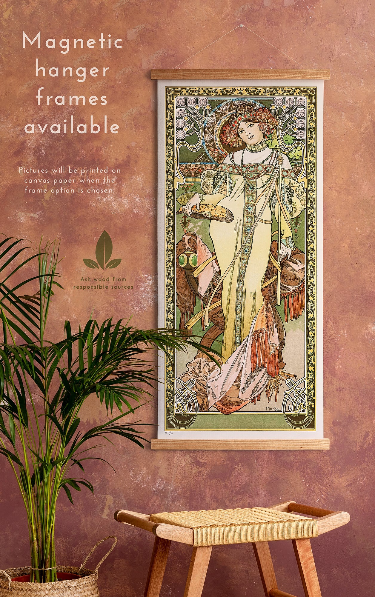 Preview of the art print Autumn - The Seasons by Alphonse Mucha, mounted in a magnetic hanger frame