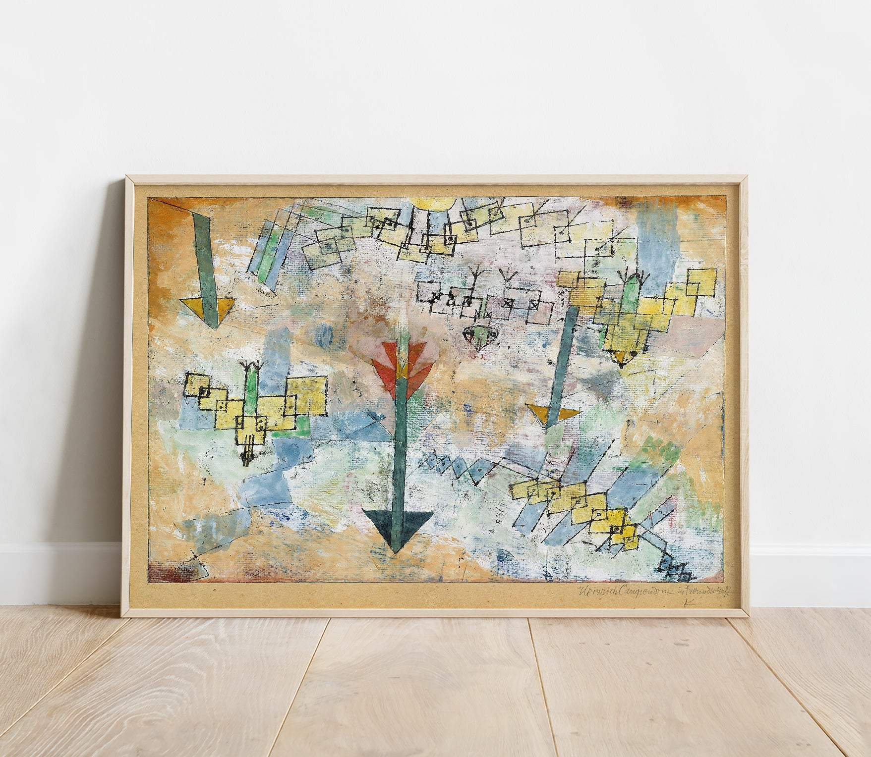 Preview of the art print Birds Swooping Down and Arrows by Paul Klee, mounted in a poster frame