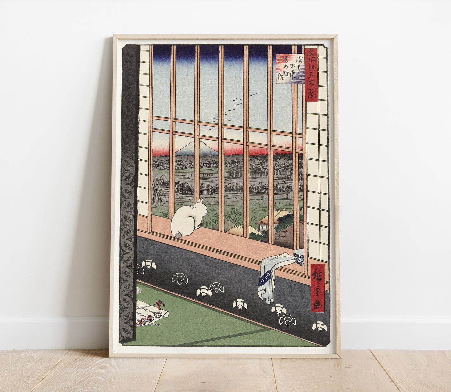 Preview of the art print Cat in Window by Utagawa Hiroshige, mounted in a poster frame