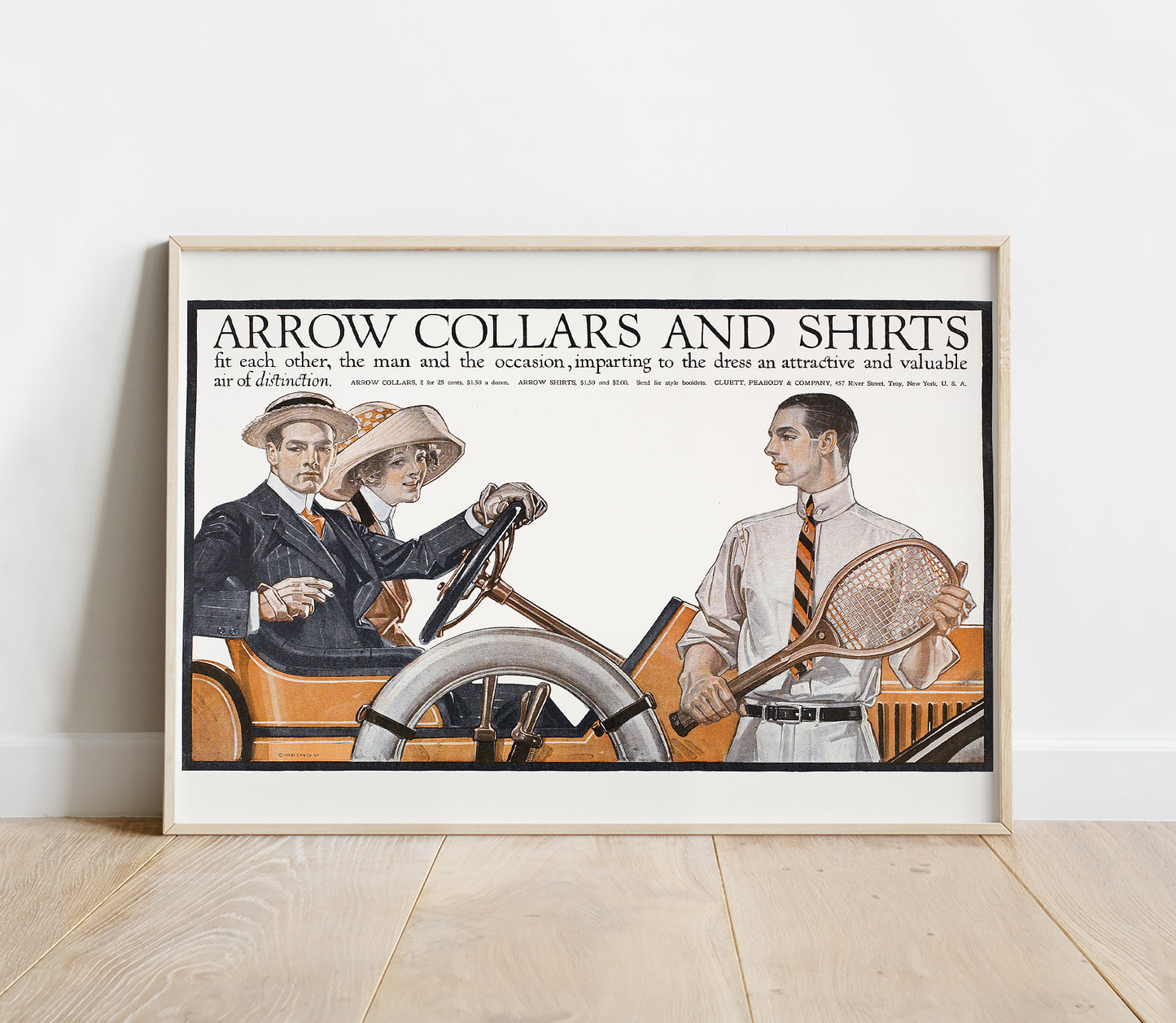 Preview of the Collars and Shirts Poster by J. C. Leyendecker, mounted in a poster frame