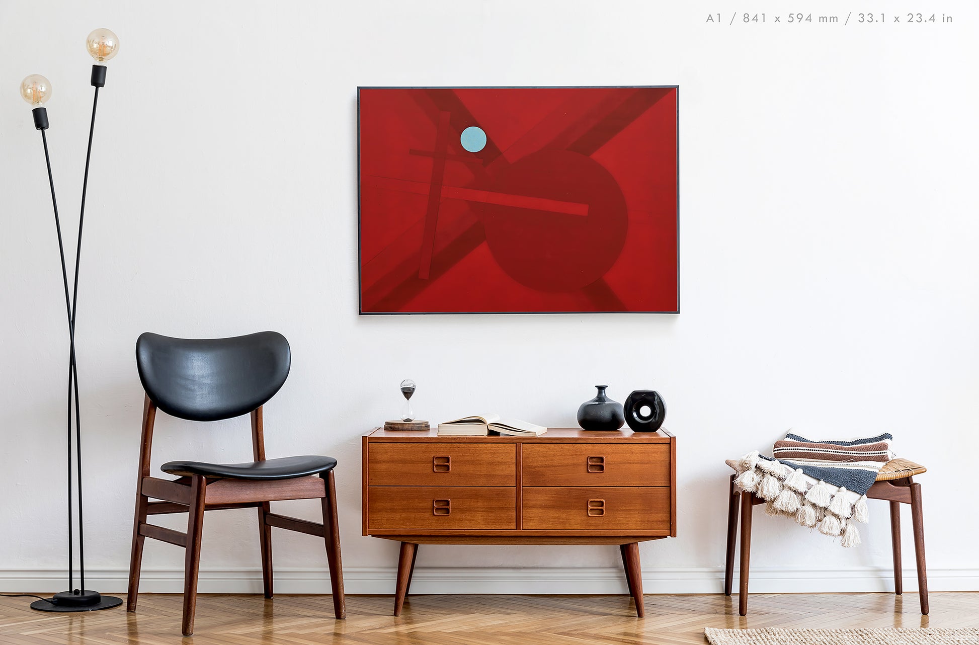 Composition G4 1926 Moholy-Nagy, geometric abstract artwork with red accents in A1 frame
