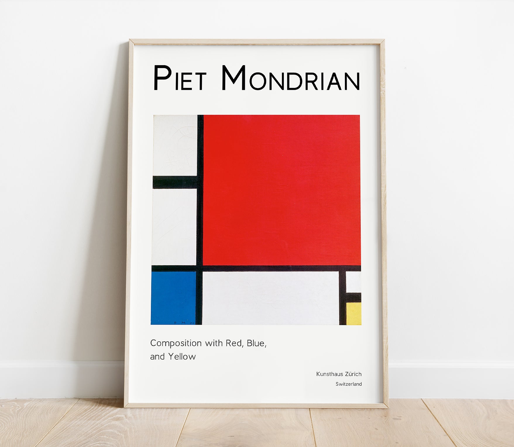 Preview of the art print Composition II With Red, Blue and Yellow by Piet Mondrian, mounted in a poster frame