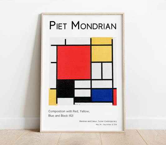 Preview of the art print Composition with Red, Yellow, Blue and Black by Piet Mondrian, mounted in a poster frame