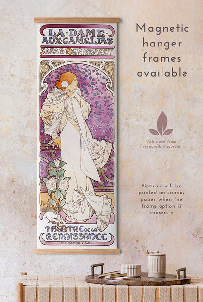 Preview of the art print La Dame aux Camélias by Alphonse Mucha, mounted in a magnetic hanger frame