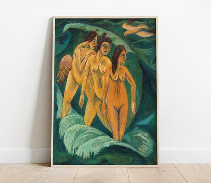 Preview of the art print Drei Badene by Ernst Ludwig Kirchner, mounted in a poster frame