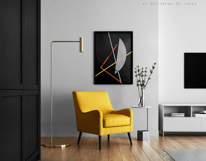 Konstruktion VII by László Moholy-Nagy, Bauhaus geometric composition mounted in A1 frame