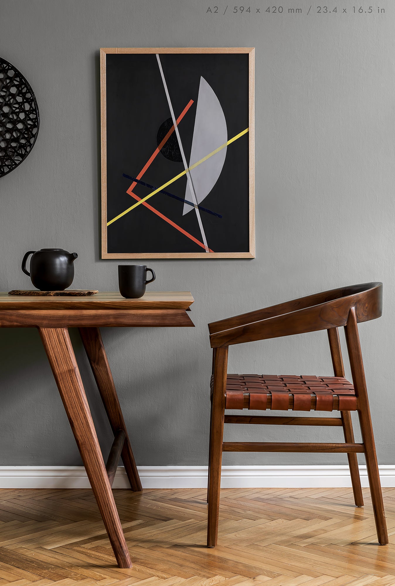 Konstruktion VII by László Moholy-Nagy, Bauhaus geometric composition mounted in A2 frame