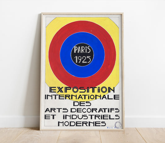 Preview of the poster for the Exposition Internationale des Arts Decoratifs et Industriels Modernes by René Prou, mounted in a poster frame