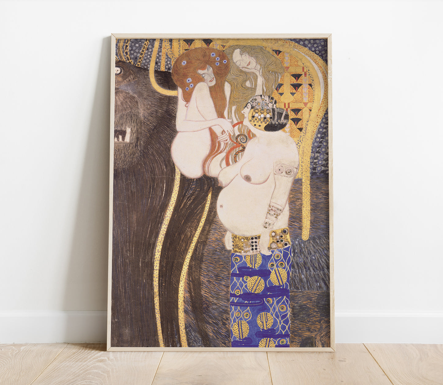 Preview of the art print Die Feindlichen Gewalten - Beethoven Frieze by Gustav Klimt, mounted in a poster frame