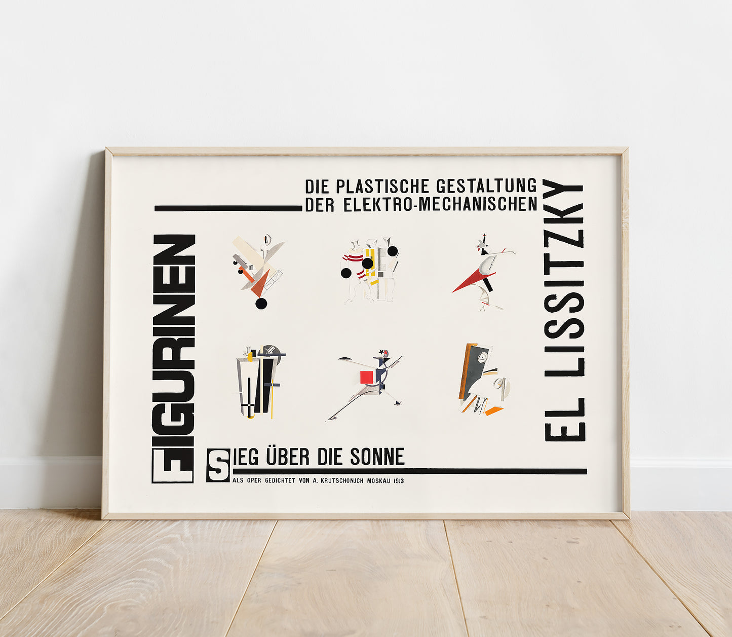 Preview of the art print Figurines: The Three-Dimensional Design of the Electro-Mechanical Show Victory over the Sun by El Lissitzky, mounted in a poster frame