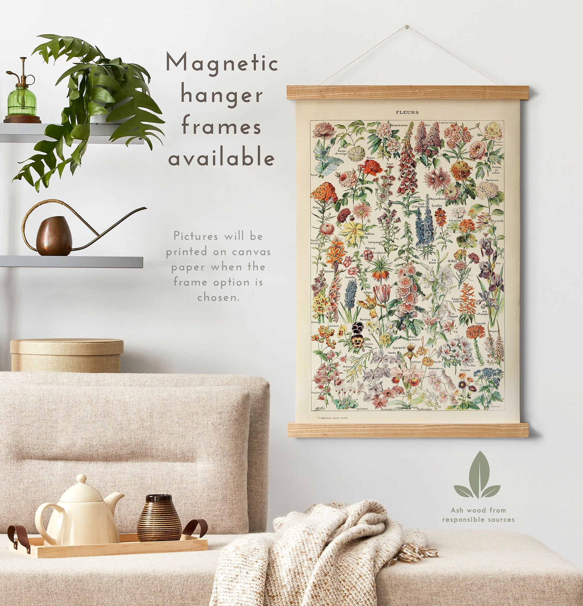 Preview of the art print Flowers Chart by Adolphe Millot, mounted in a magnetic hanger frame