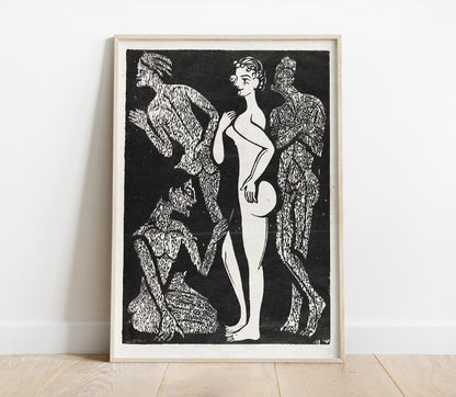 Preview of the art print Die Frau und Die Männer by Ernst Ludwig Kirchner, mounted in a poster frame