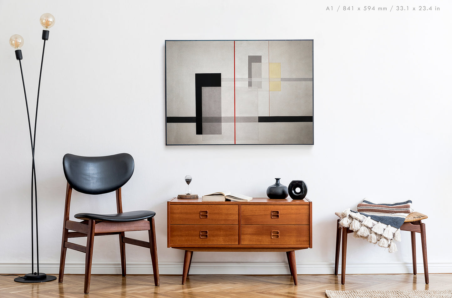 K VII 1922 by László Moholy-Nagy, Bauhaus linear composition print mounted in A1 frame