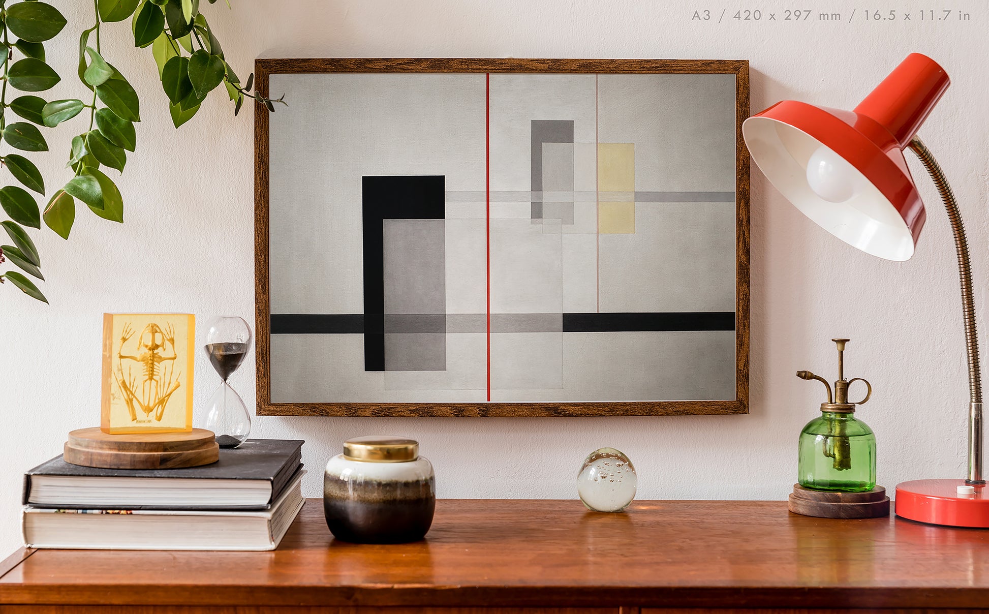 K VII 1922 by László Moholy-Nagy, Bauhaus linear composition print mounted in A3 frame