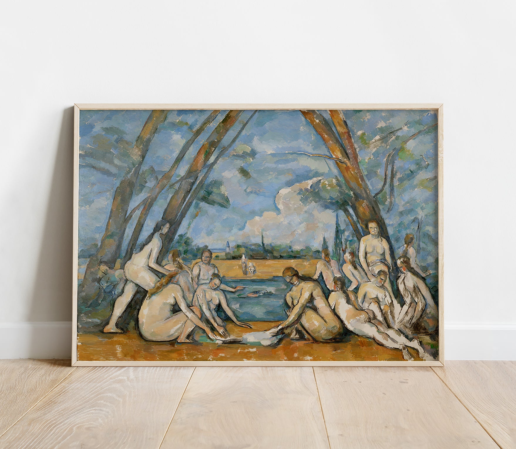 Preview of the art print The Large Bathers by Paul Cézanne, mounted in a poster frame