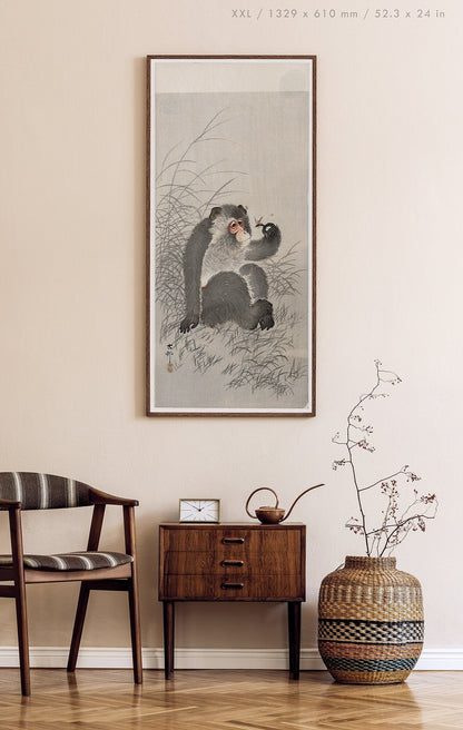 Preview of the art print Monkey With Insect by Ohara Koson, mounted in an XXL frame