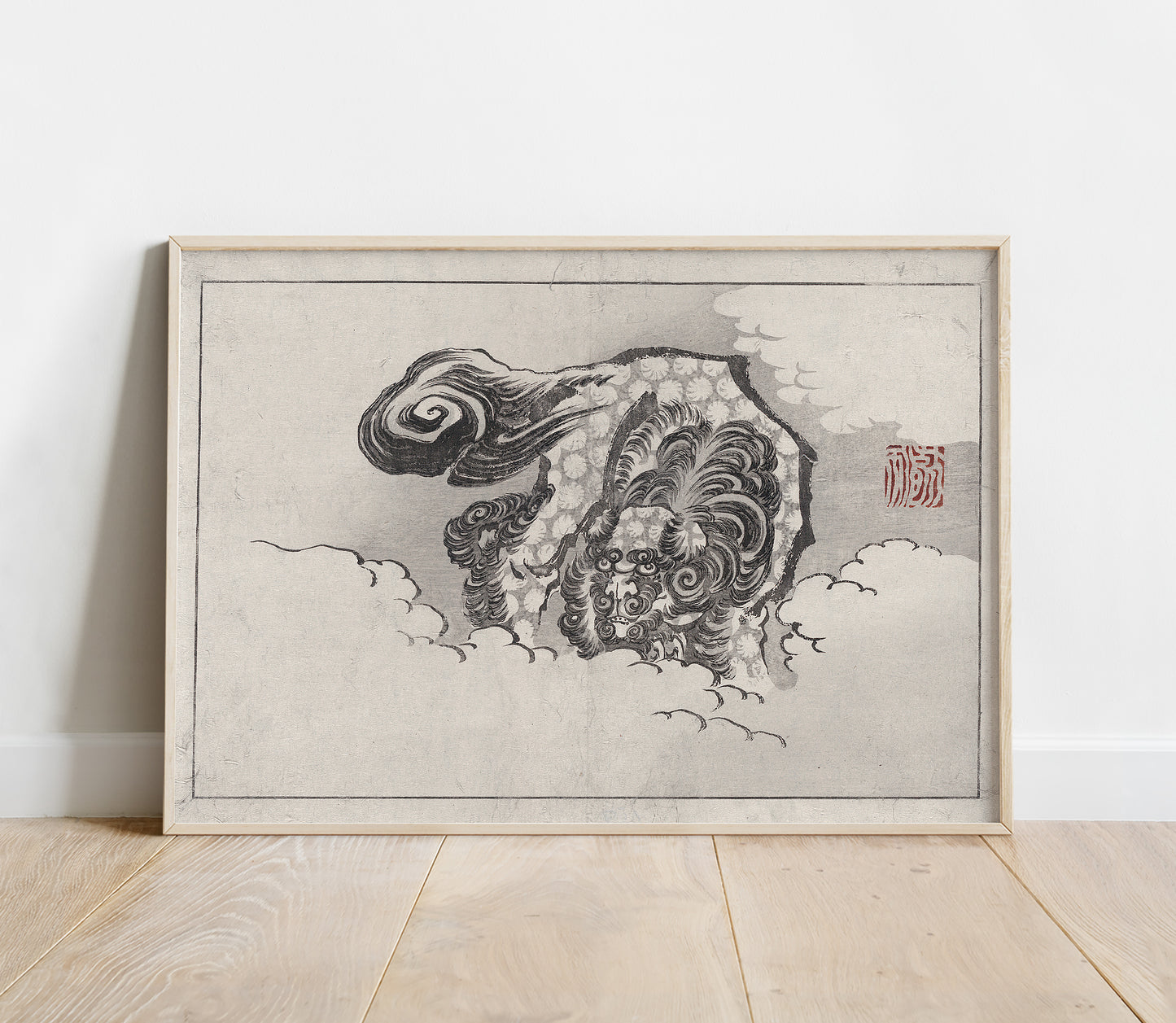 Preview of the art print Shihi Lion by Katsushika Hokusai, mounted in a poster frame