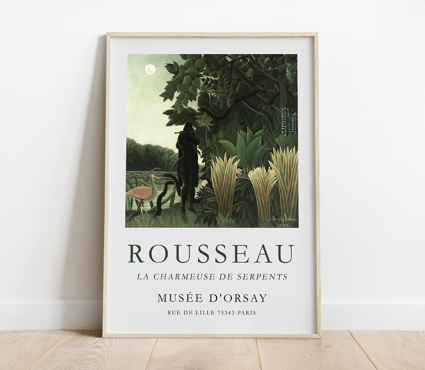 Preview of the art print The Snake Charmer by Henri Rousseau, mounted in a poster frame