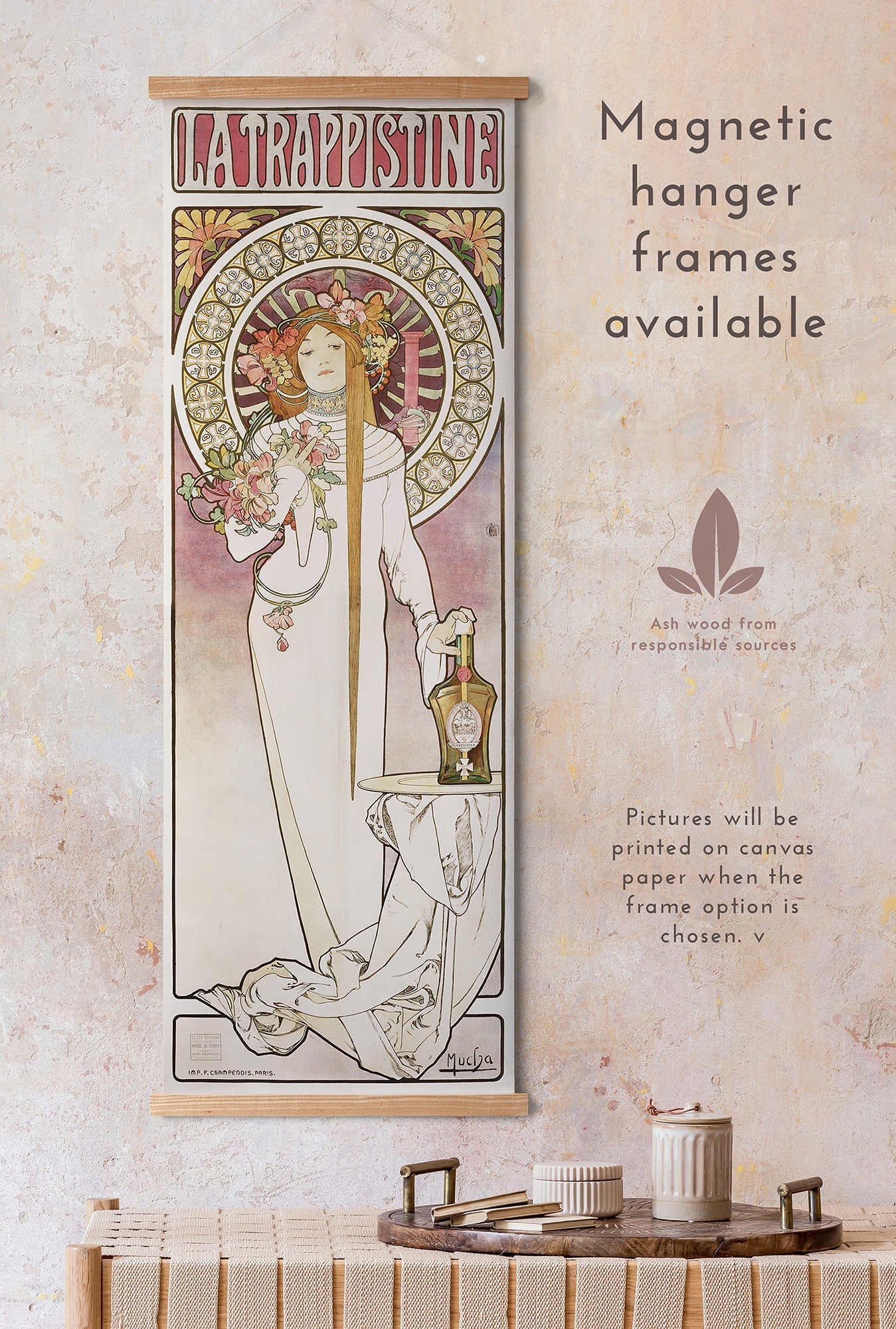 Preview of the art print La Trappistine by Alphonse Mucha, mounted in a magnetic hanger frame