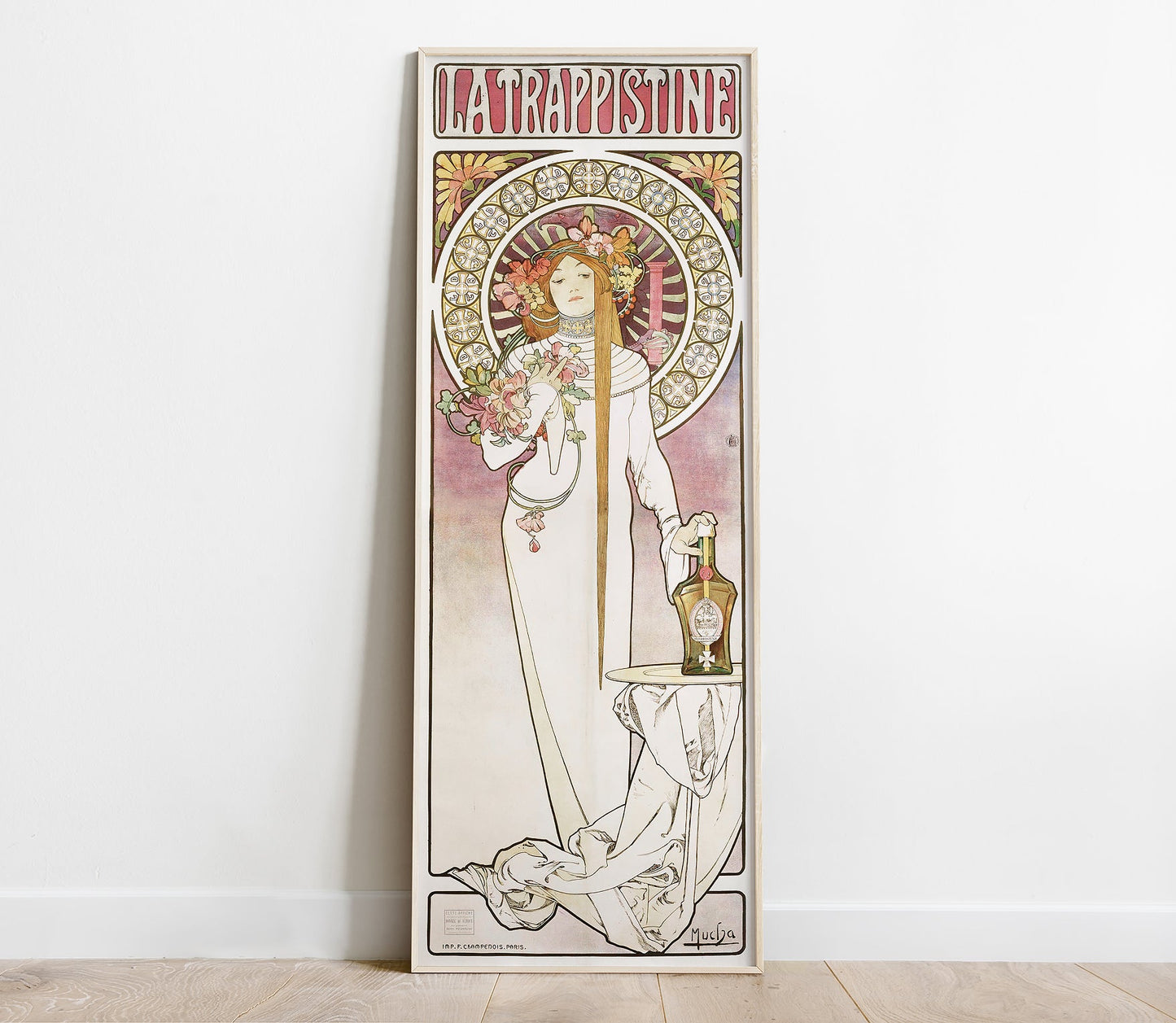 Preview of the art print La Trappistine by Alphonse Mucha, mounted in a poster frame