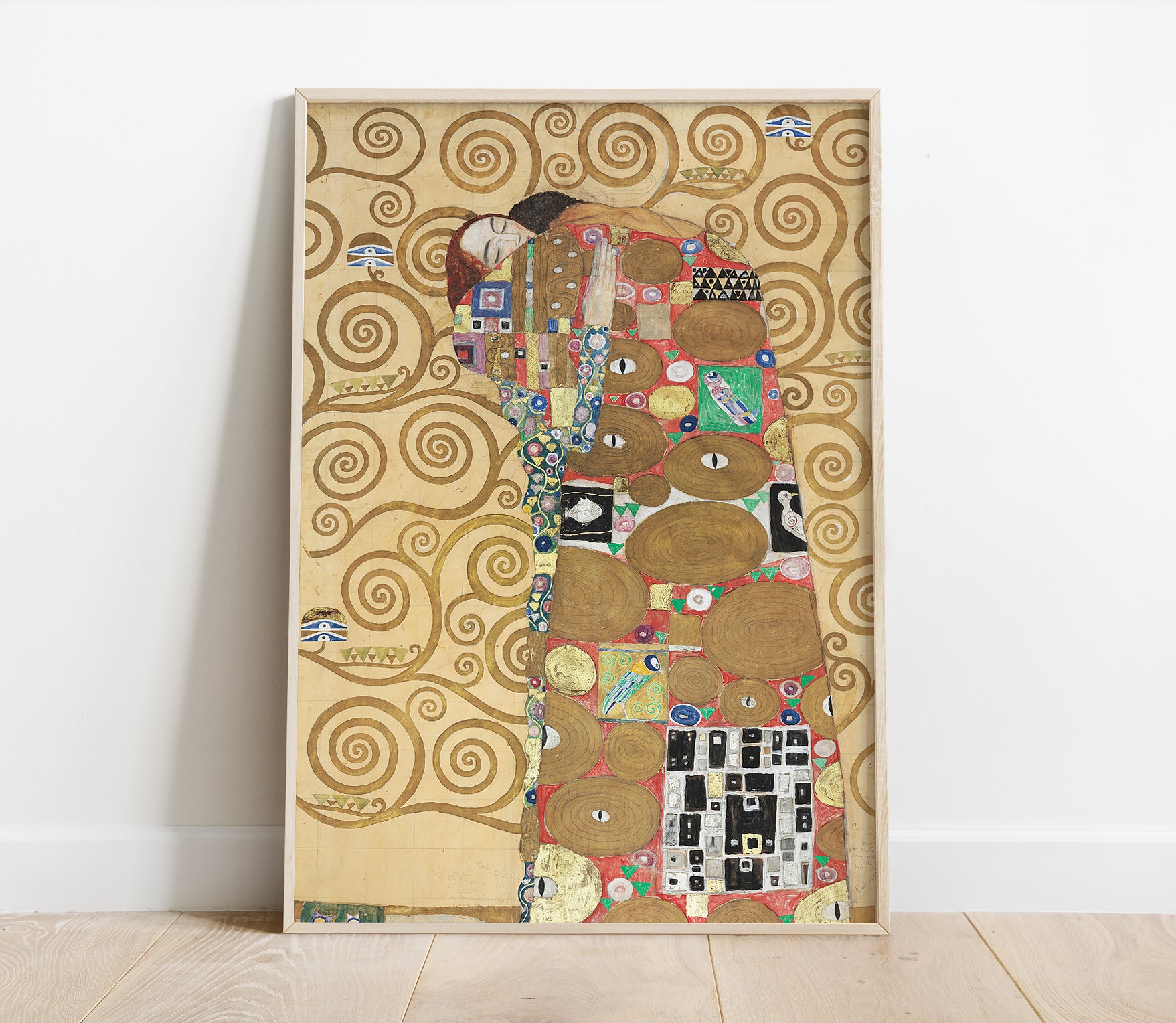 Preview of the art print Die Umarmung - Stoclet Fries by Gustav Klimt, mounted in a poster frame