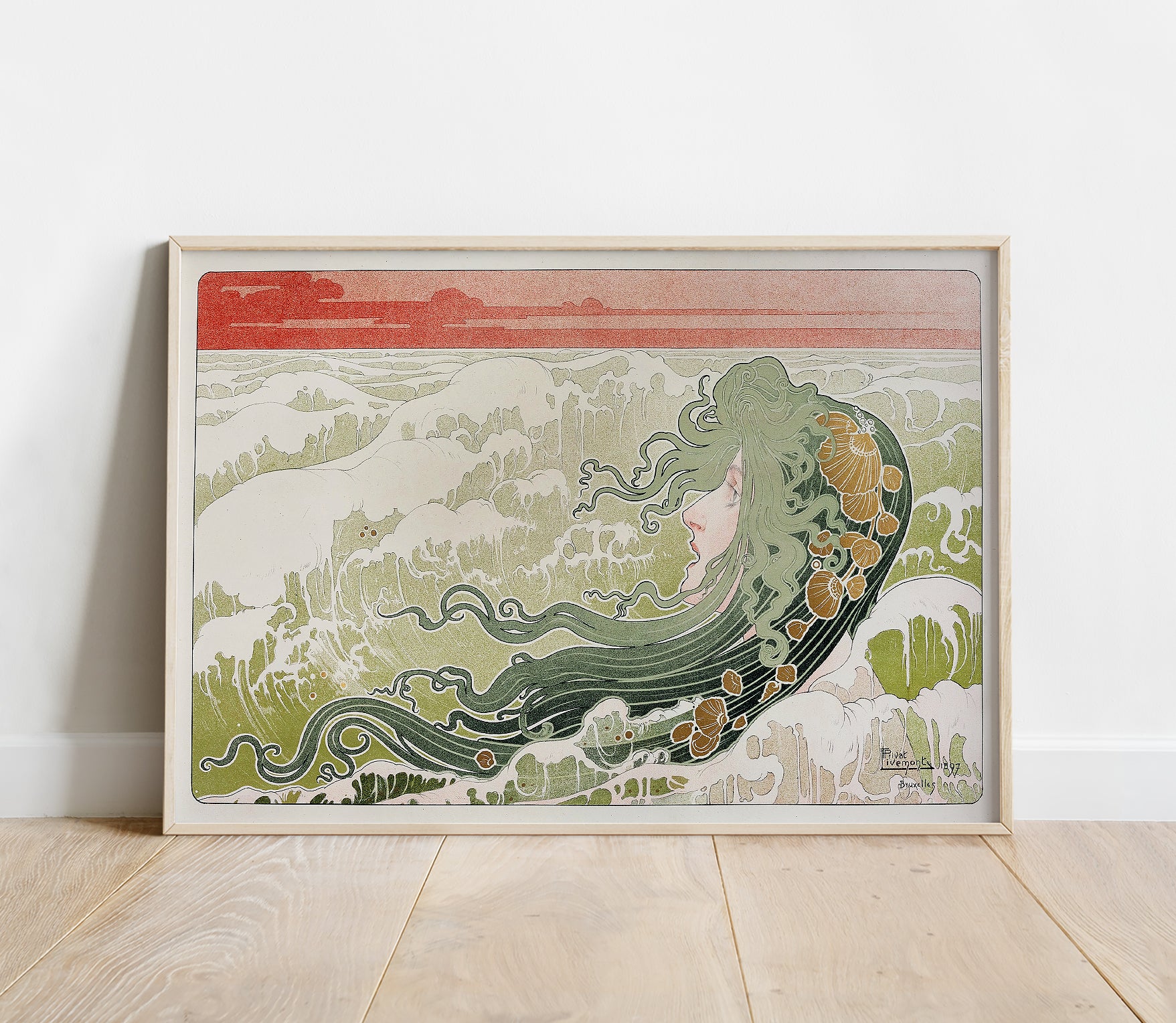 Preview of the art print La Vague by Privat Livemont, mounted in a poster frame