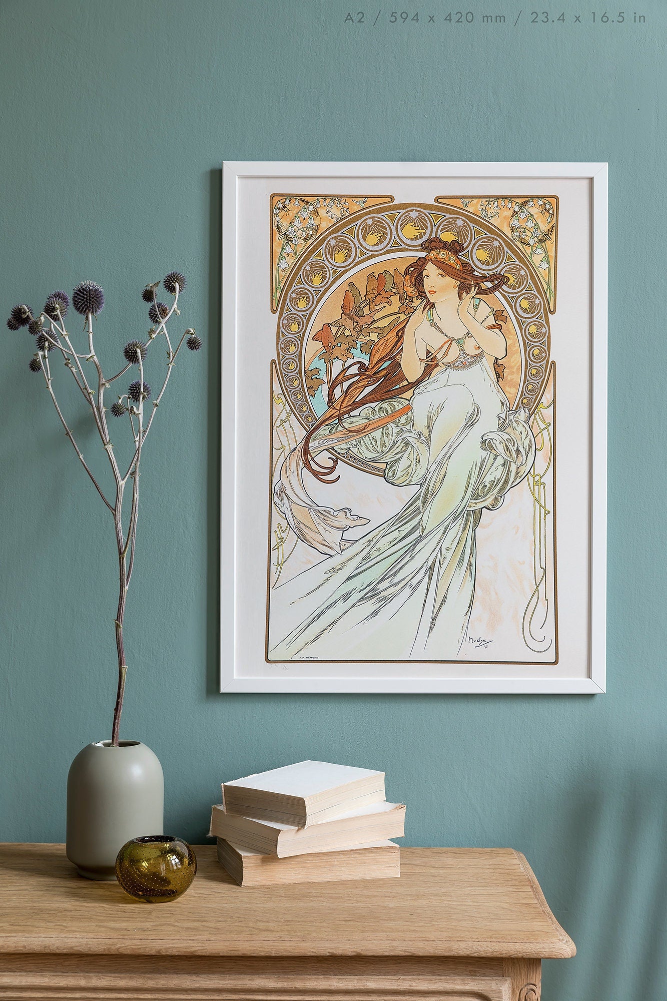 Preview of the art print The Arts - Music by Alphonse Mucha, mounted in an A2 size frame