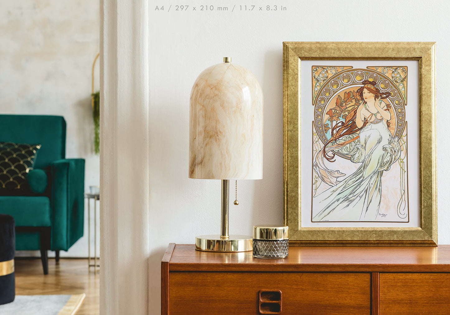 Preview of the art print The Arts - Music by Alphonse Mucha, mounted in an A4 size frame