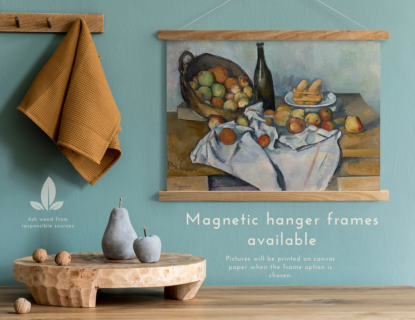 Preview of the art print The Basket of Apples by Paul Cézanne, mounted in a magnetic hanger frame