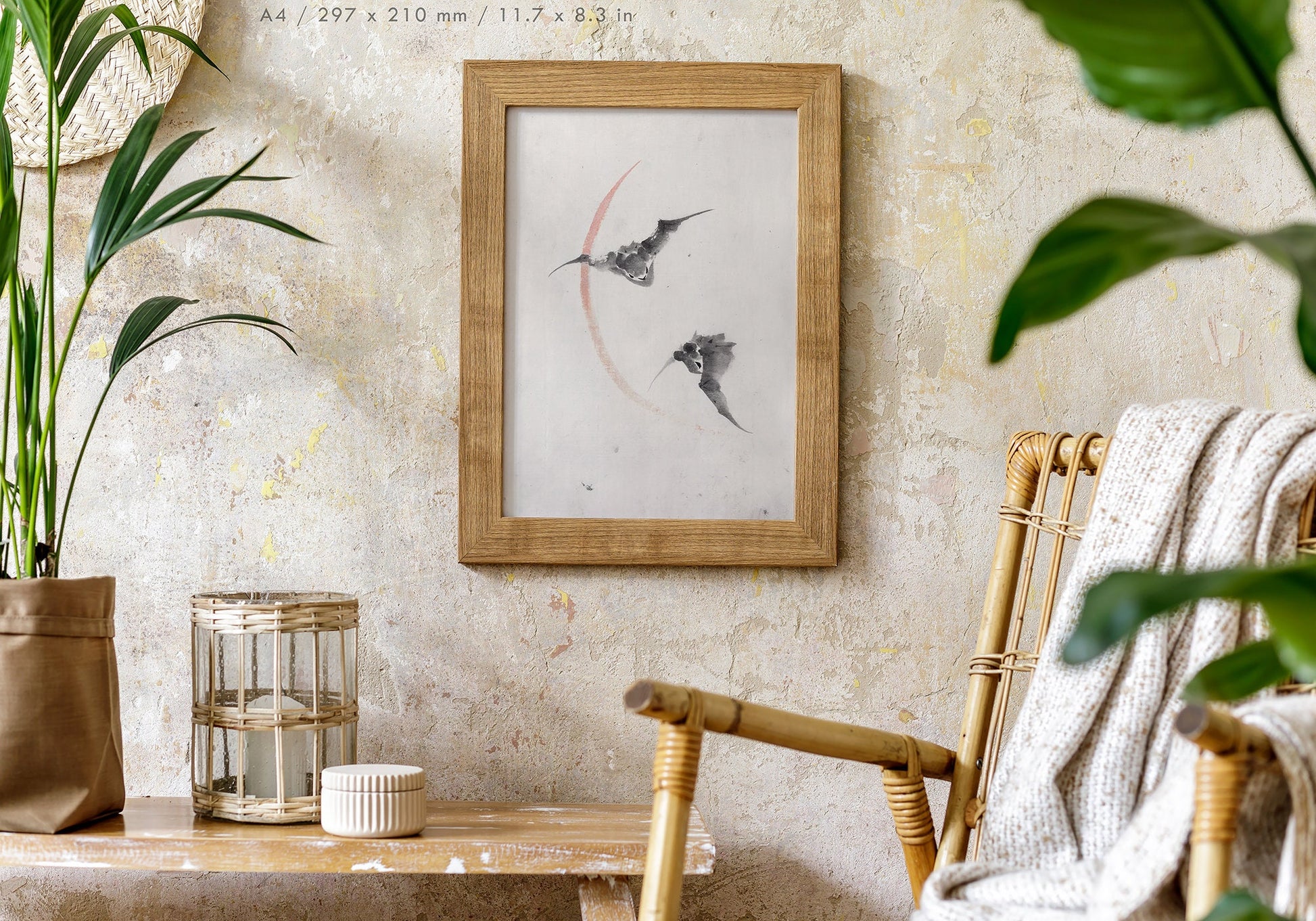 Preview of the art print Bats Flying by Katsushika Hokusai, mounted in an A4 size frame