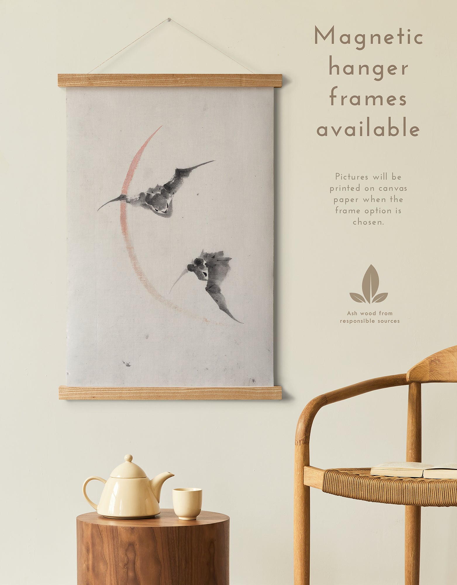 Preview of the art print Bats Flying by Katsushika Hokusai, mounted in a magnetic hanger frame