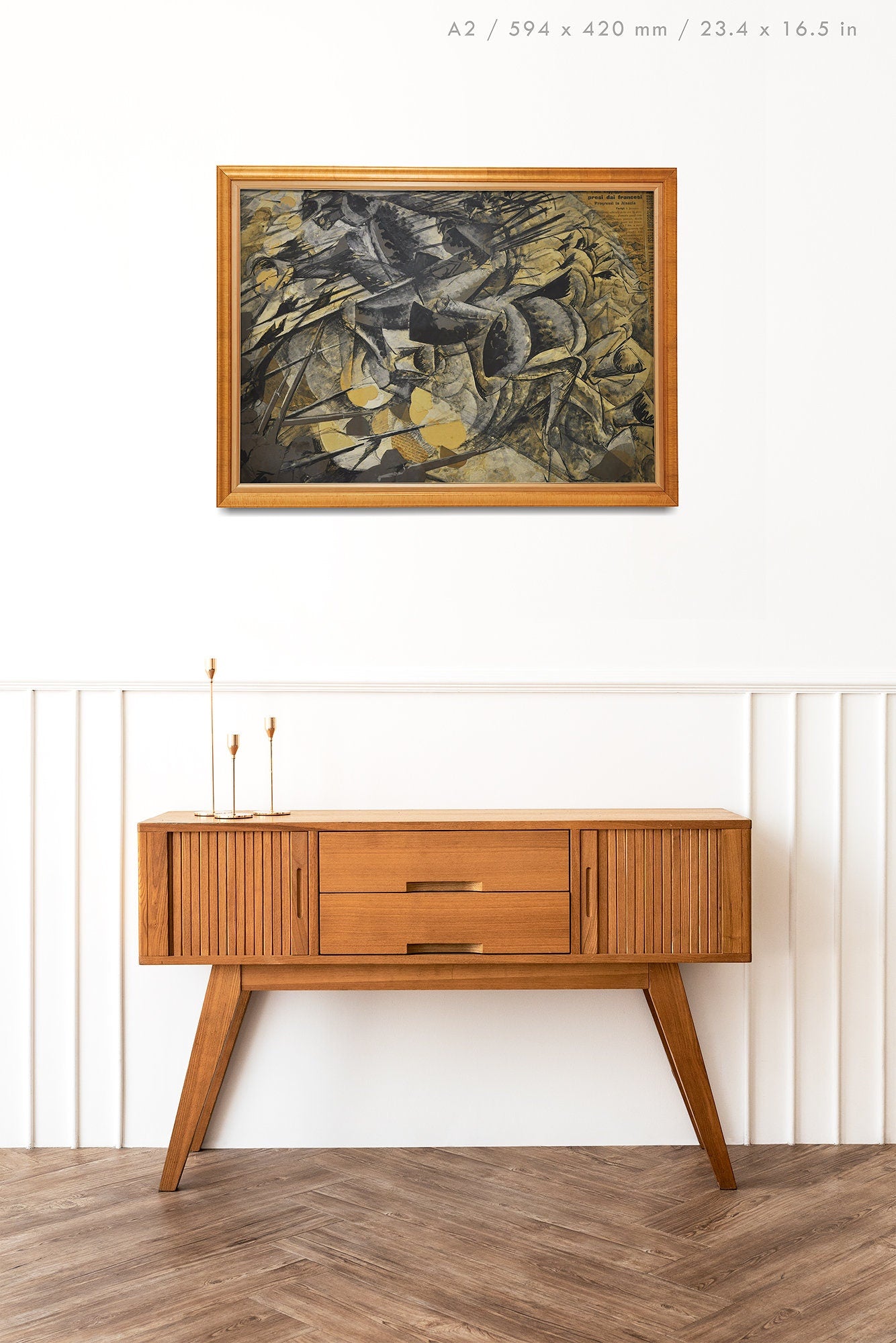 Preview of the art print Carica dei Lancieri by Umberto Boccioni, mounted in an A2 size frame