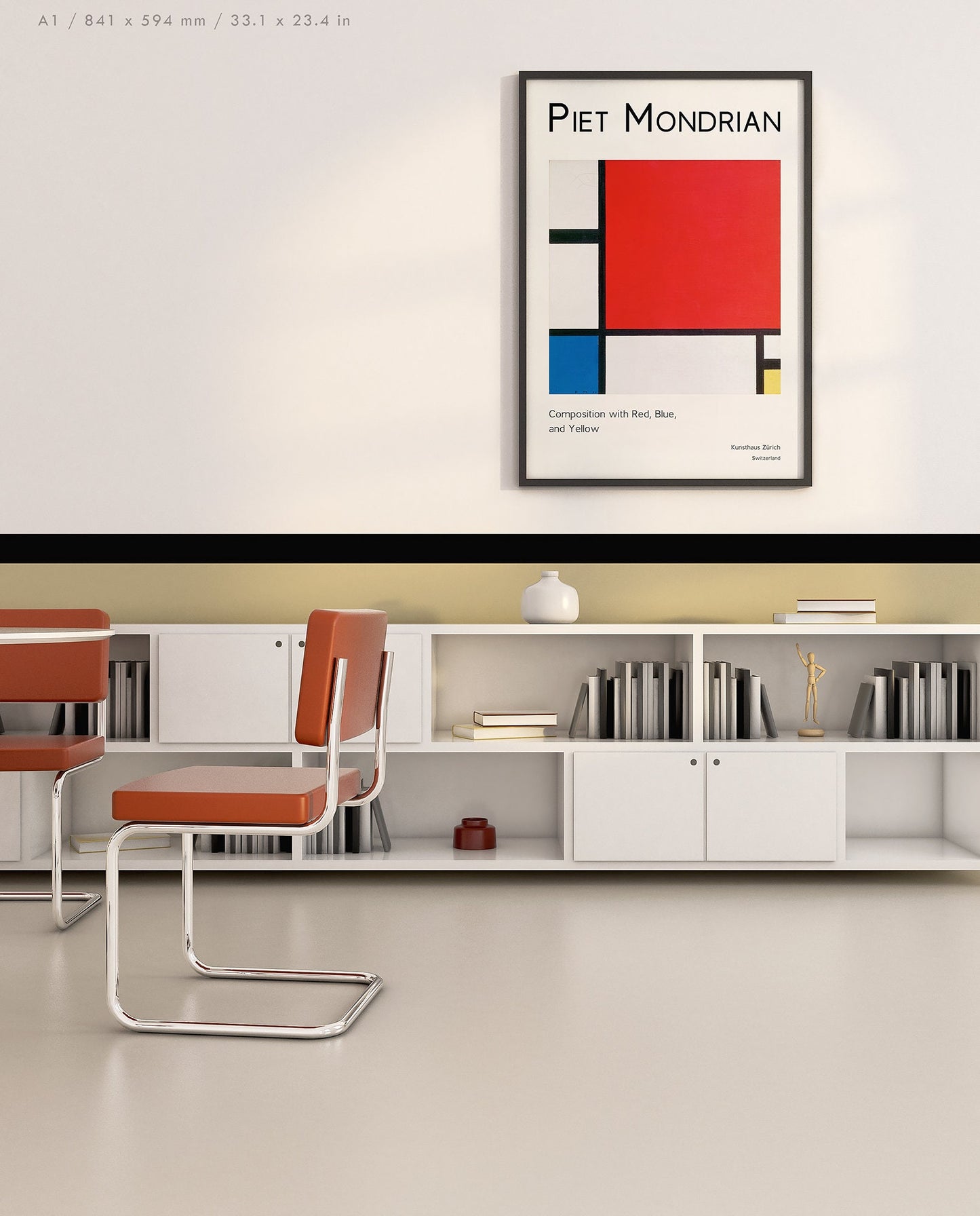 Preview of the art print Composition II With Red, Blue and Yellow by Piet Mondrian, mounted in an A1 size frame