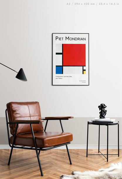 Preview of the art print Composition II With Red, Blue and Yellow by Piet Mondrian, mounted in an A2 size frame