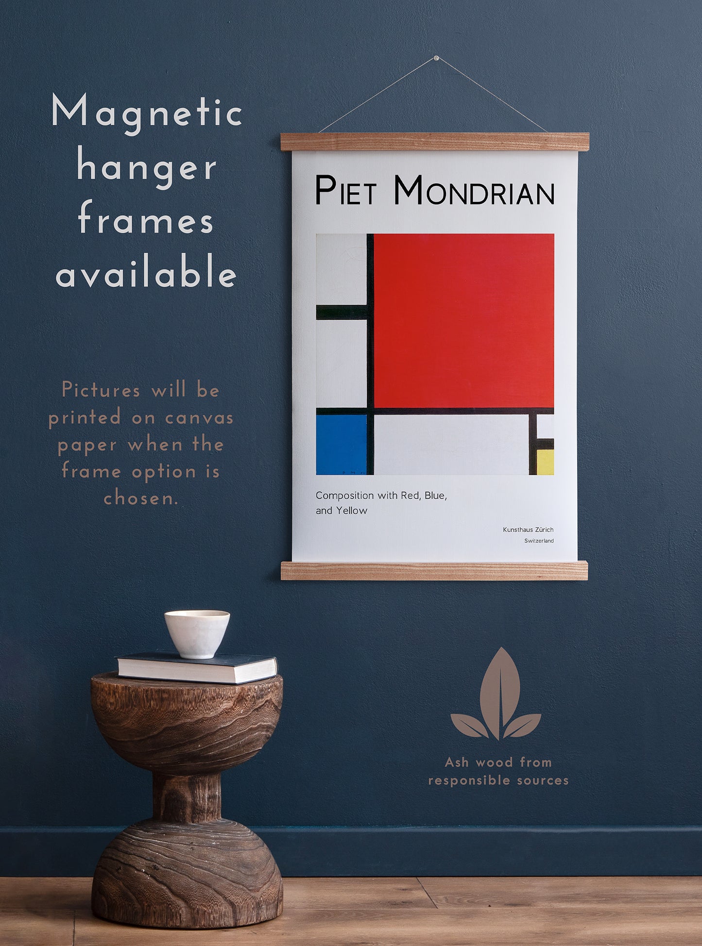 Preview of the art print Composition II With Red, Blue and Yellow by Piet Mondrian, mounted in a magnetic hanger frame