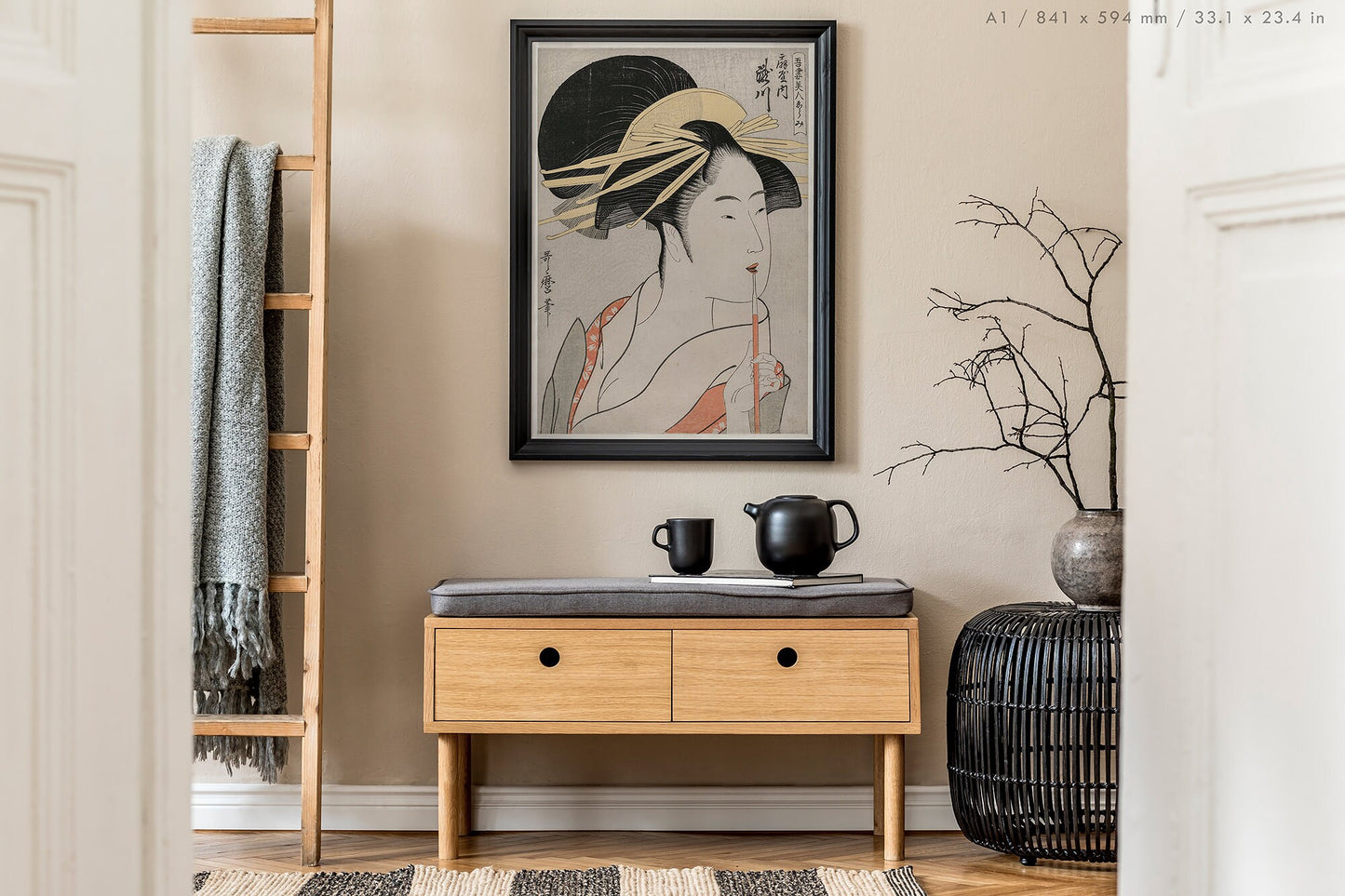 Preview of the art print Courtesan Takigawa by Kitagawa Utamaro, mounted in an A1 size frame