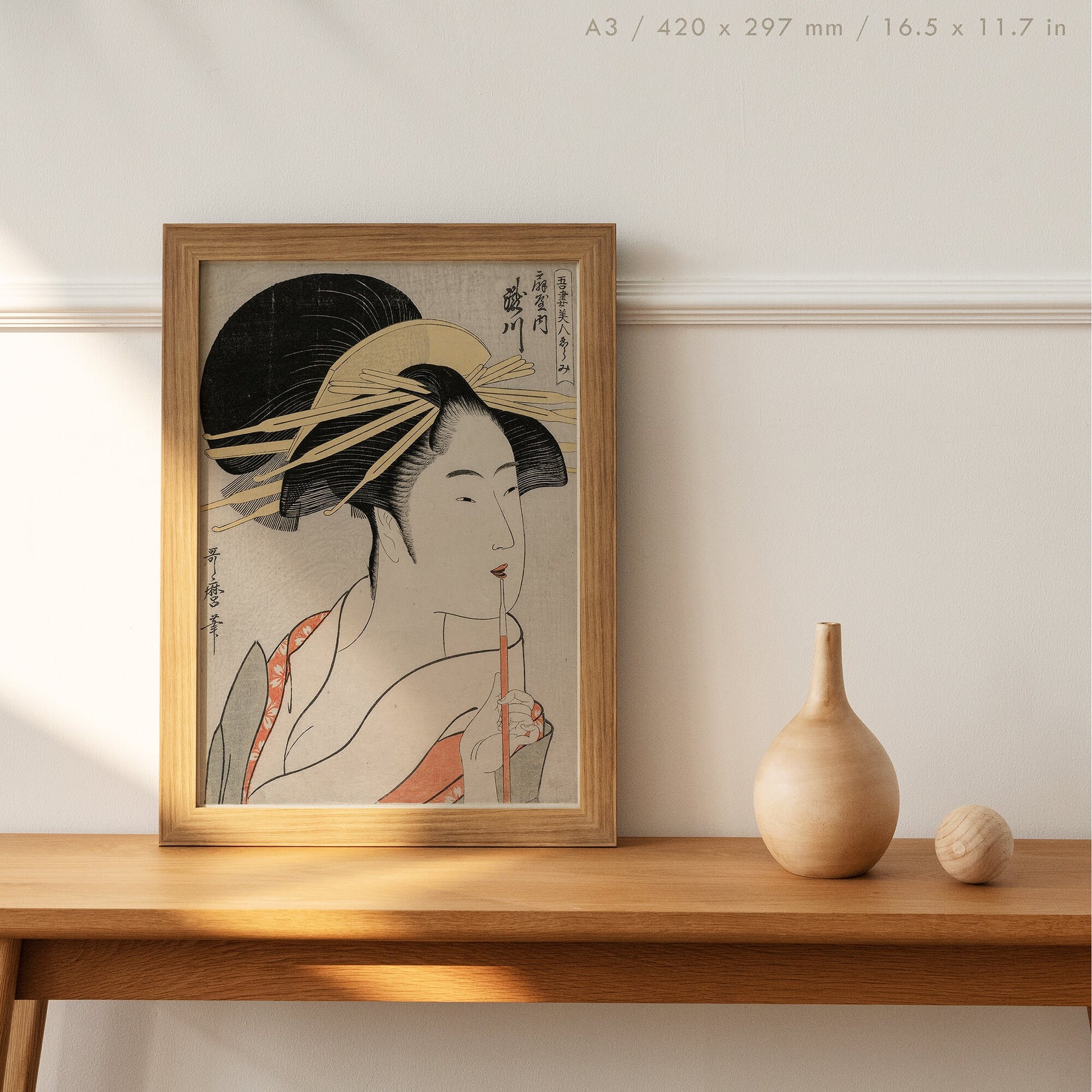 Preview of the art print Courtesan Takigawa by Kitagawa Utamaro, mounted in an A3 size frame