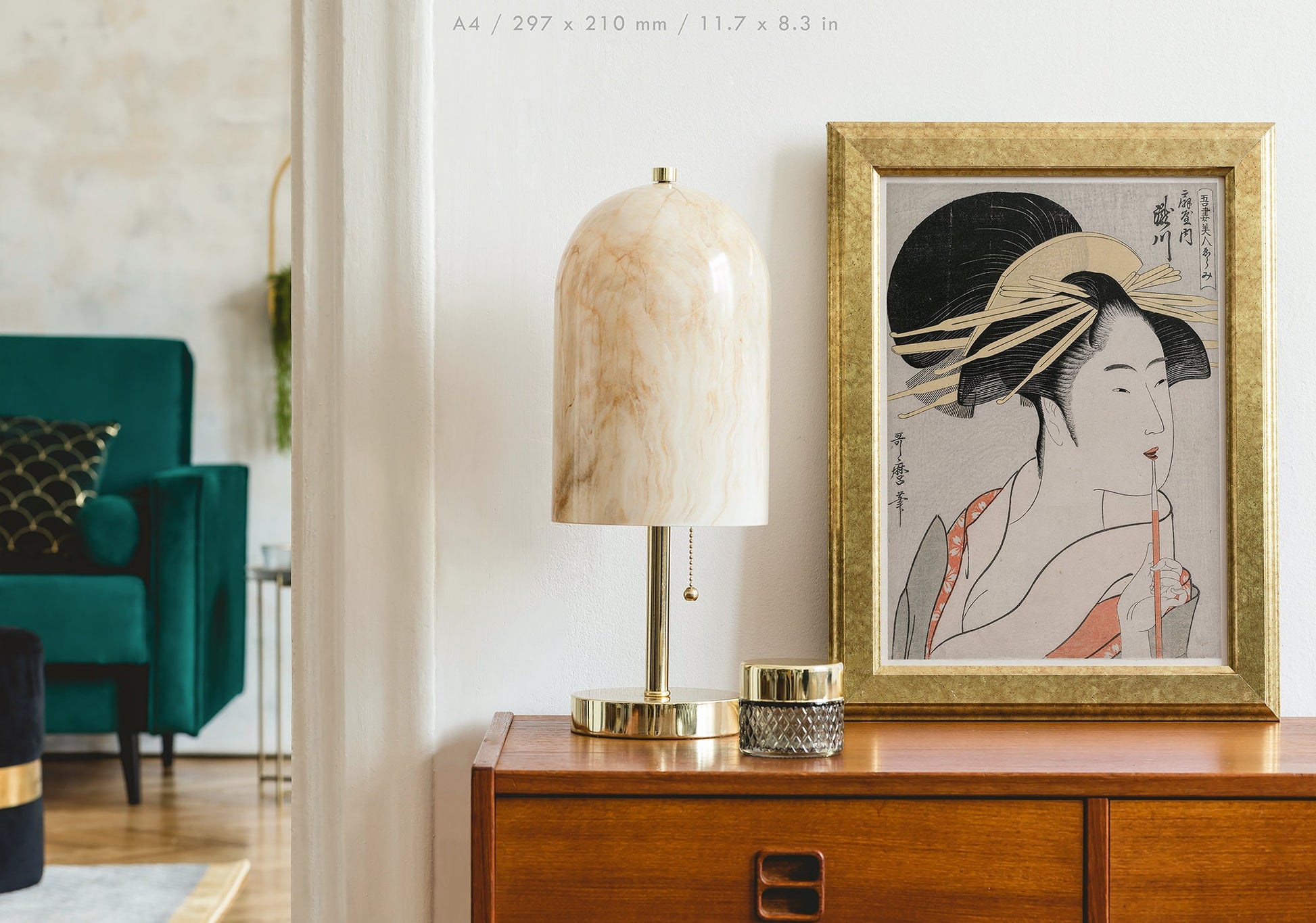 Preview of the art print Courtesan Takigawa by Kitagawa Utamaro, mounted in an A4 size frame