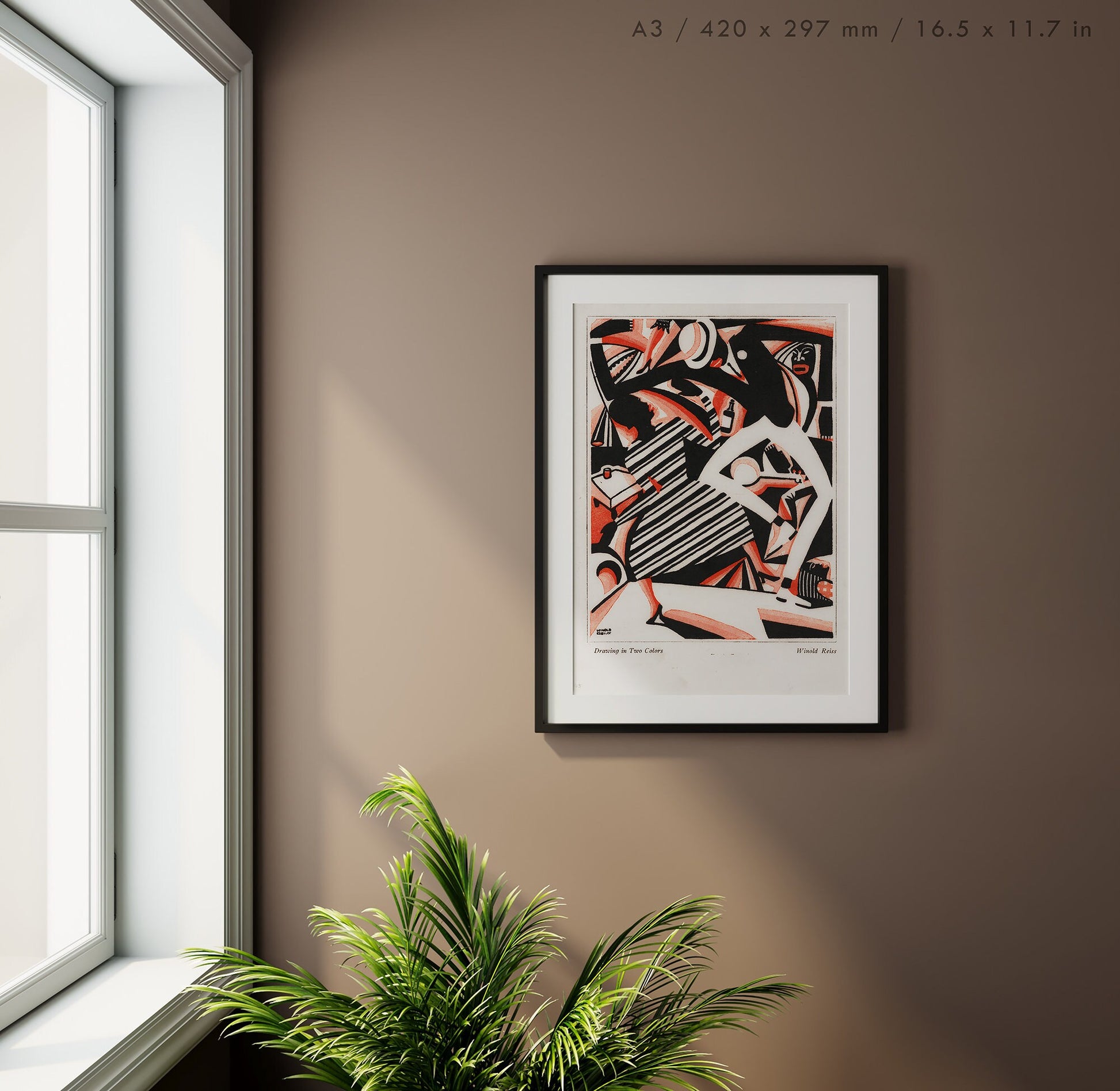 Preview of the art print Drawing in Two Colors by Winold Reiss, mounted in an A3 size frame