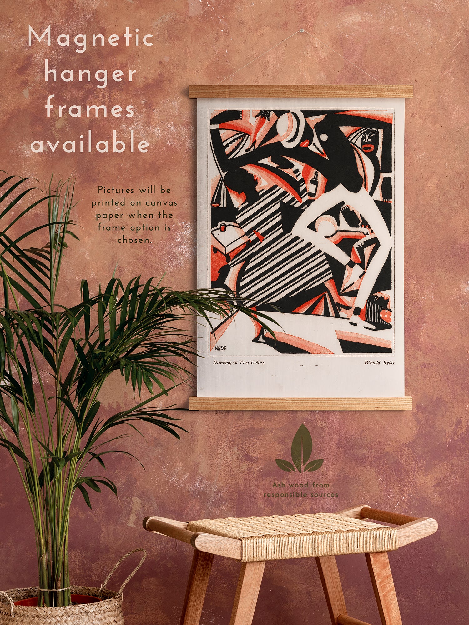 Preview of the art print Drawing in Two Colors by Winold Reiss, mounted in a magnetic hanger frame