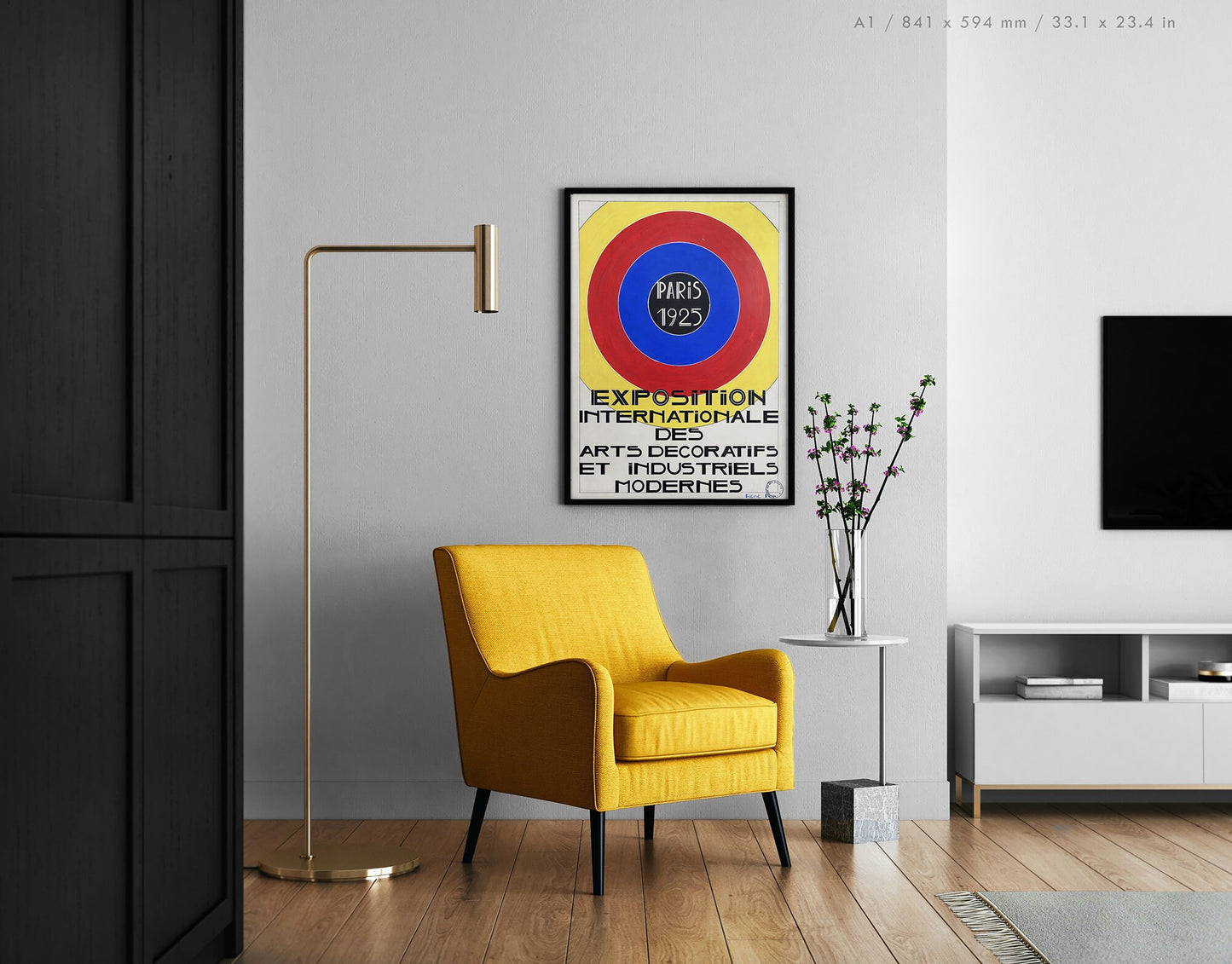 Preview of the poster for the Exposition Internationale des Arts Decoratifs et Industriels Modernes by René Prou, mounted in an A1 size frame