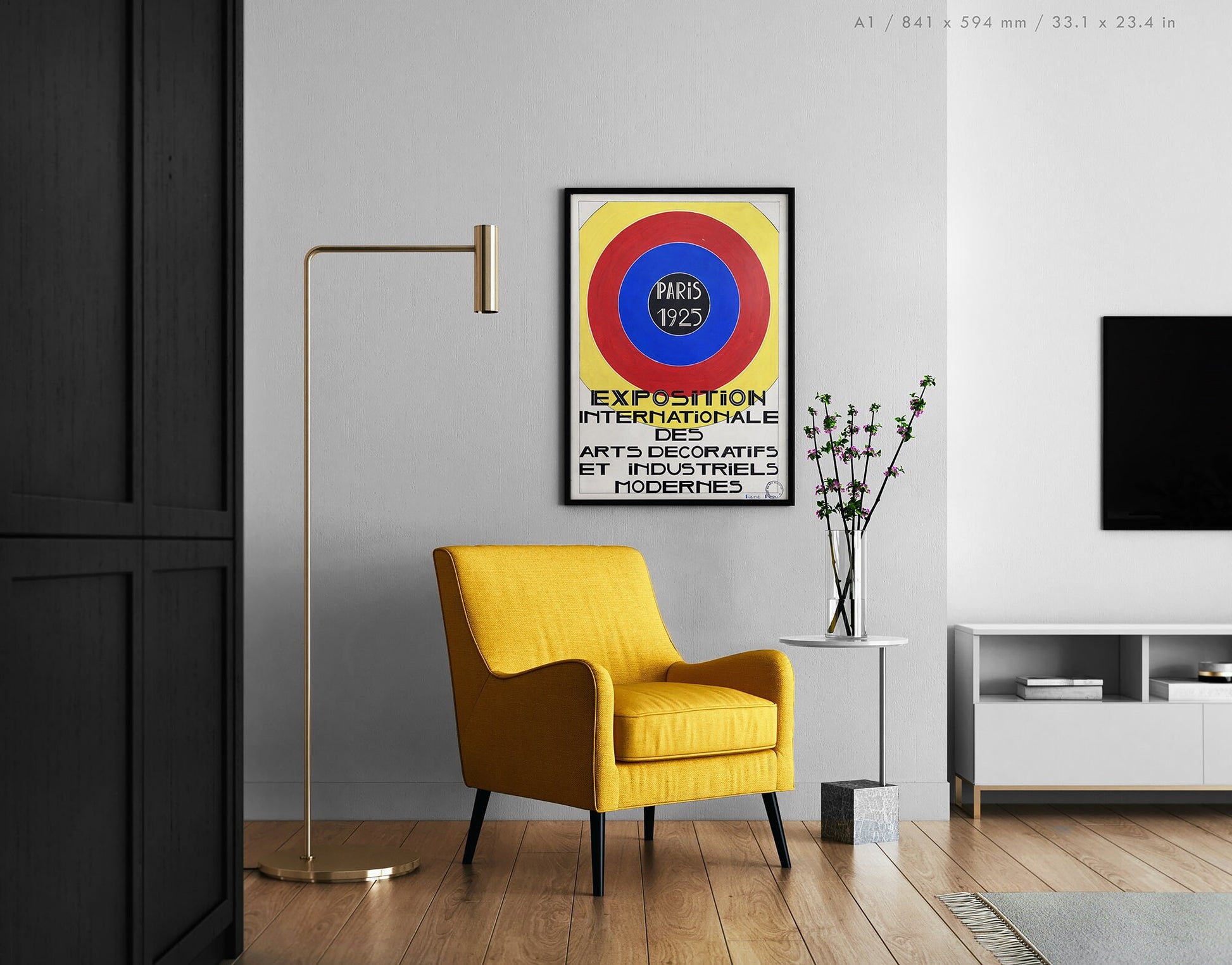 Preview of the poster for the Exposition Internationale des Arts Decoratifs et Industriels Modernes by René Prou, mounted in an A1 size frame